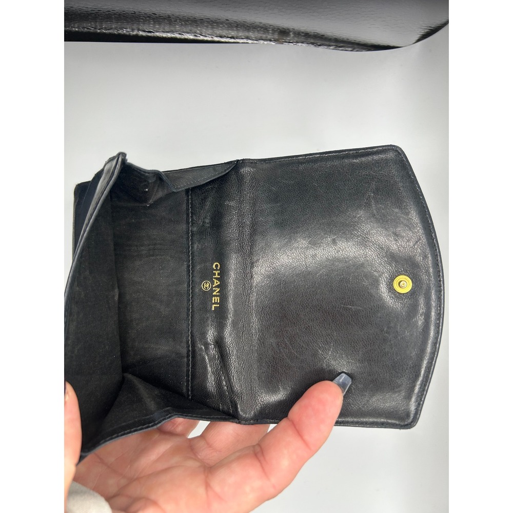 Chanel Black Leather Bi Fold Wallet CC Logo‎ Made in France#106 - Picture 8 of 11